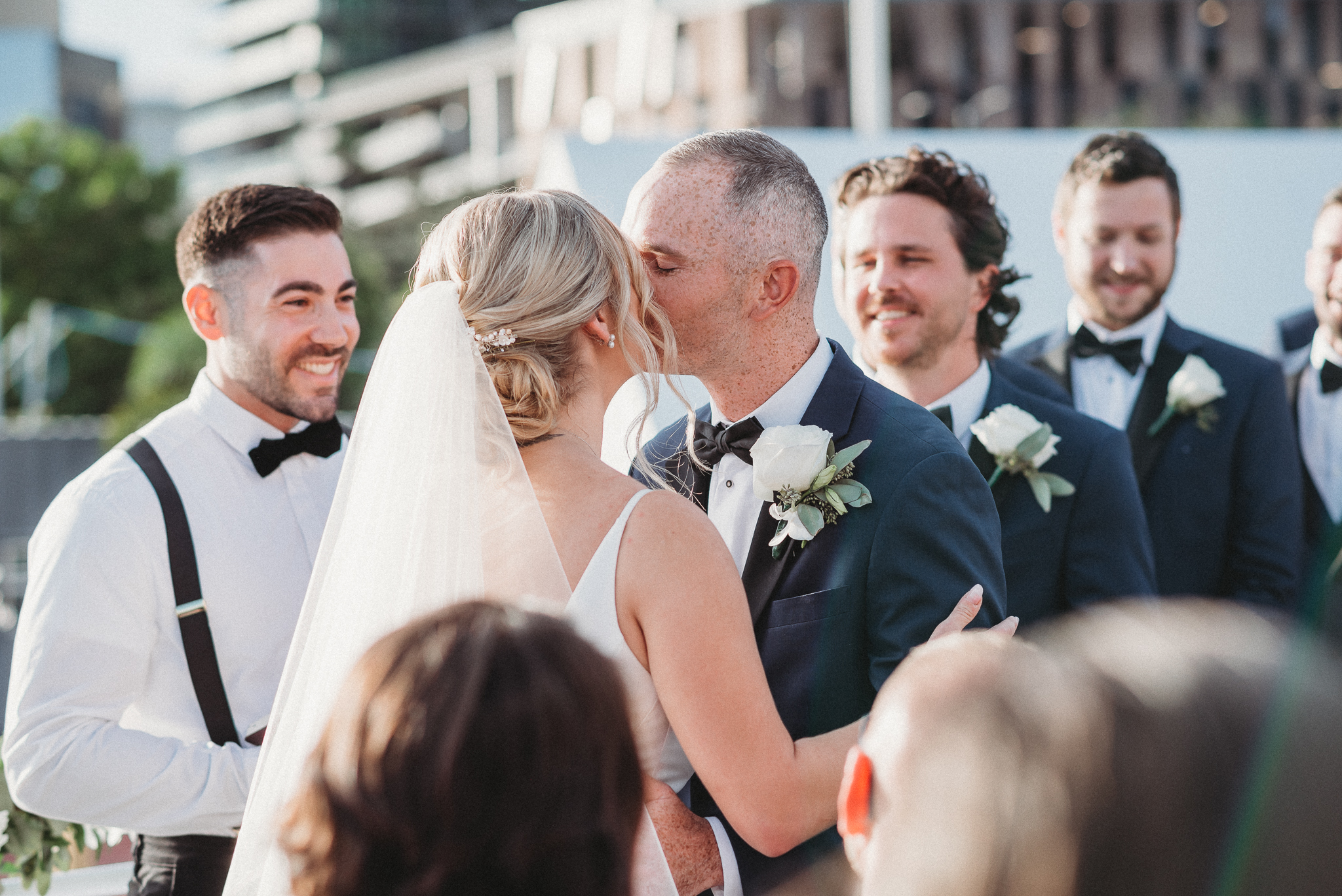 Le Meridien Tampa, The Courthouse, Yacht StarShip Tampa Wedding, Caleo Designs, Bride and Groom Kiss