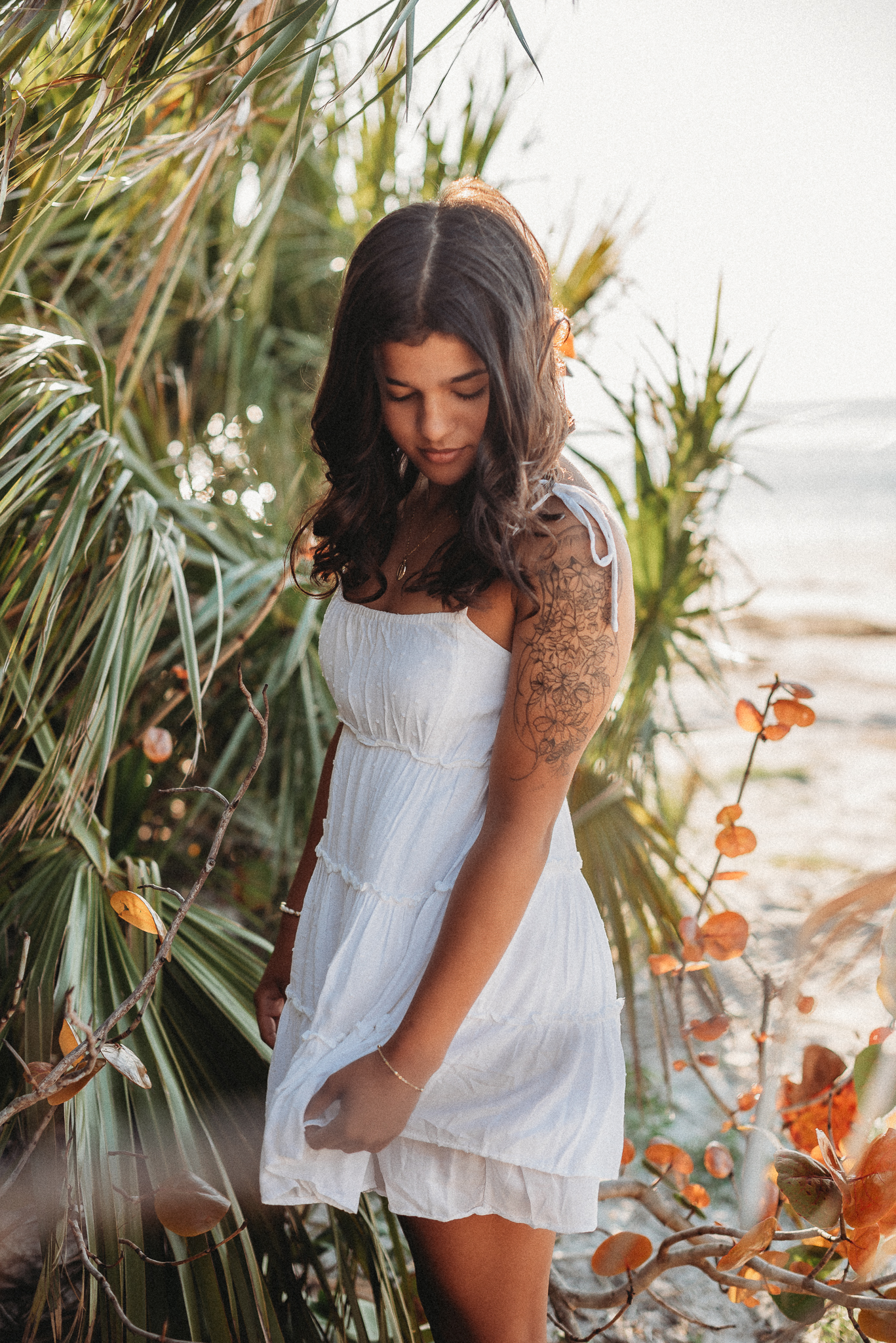 Senior girl beach photo session. Sunset Beach, Tarpon Springs, Florida.