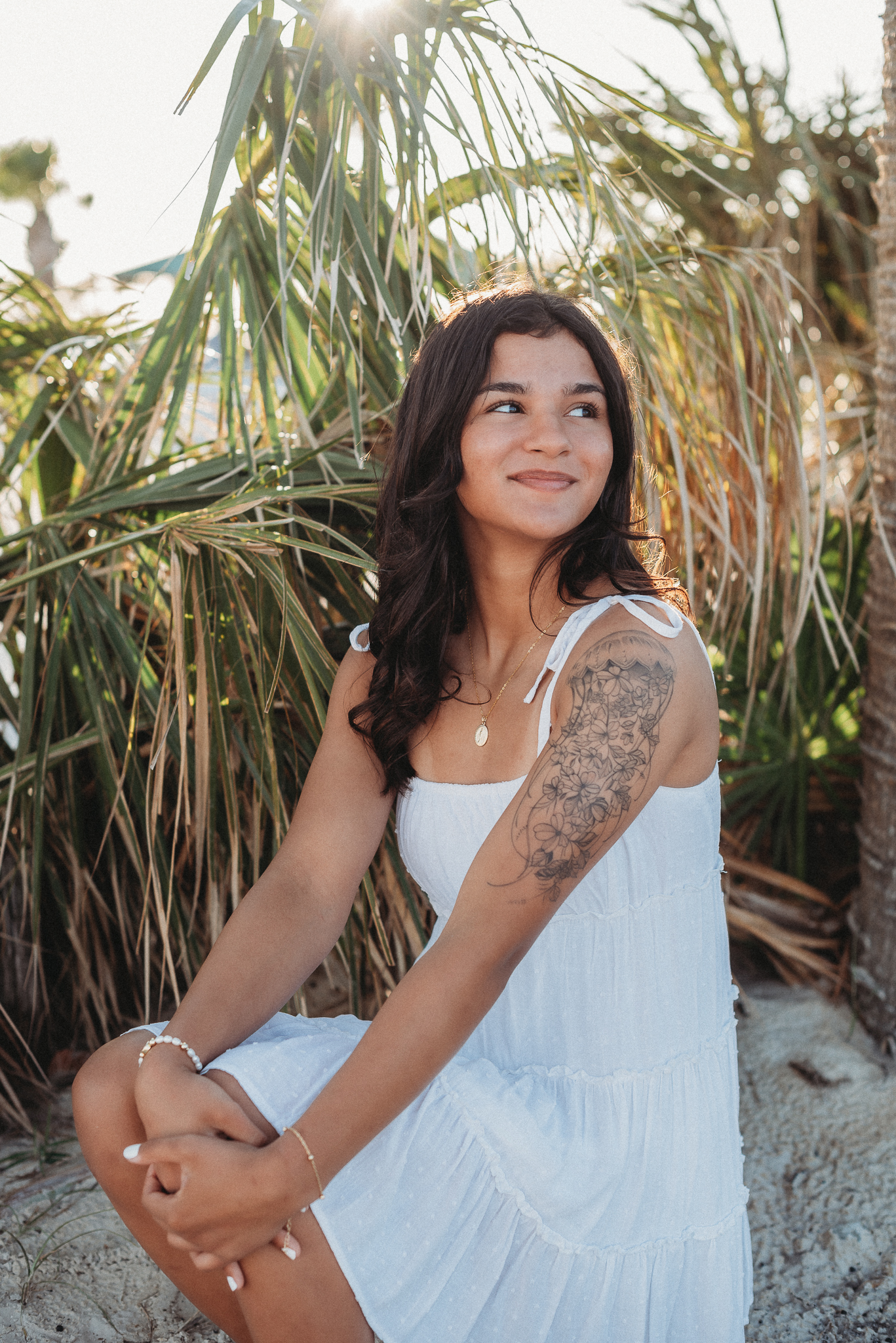 Senior girl beach photo session. Sunset Beach, Tarpon Springs, Florida.