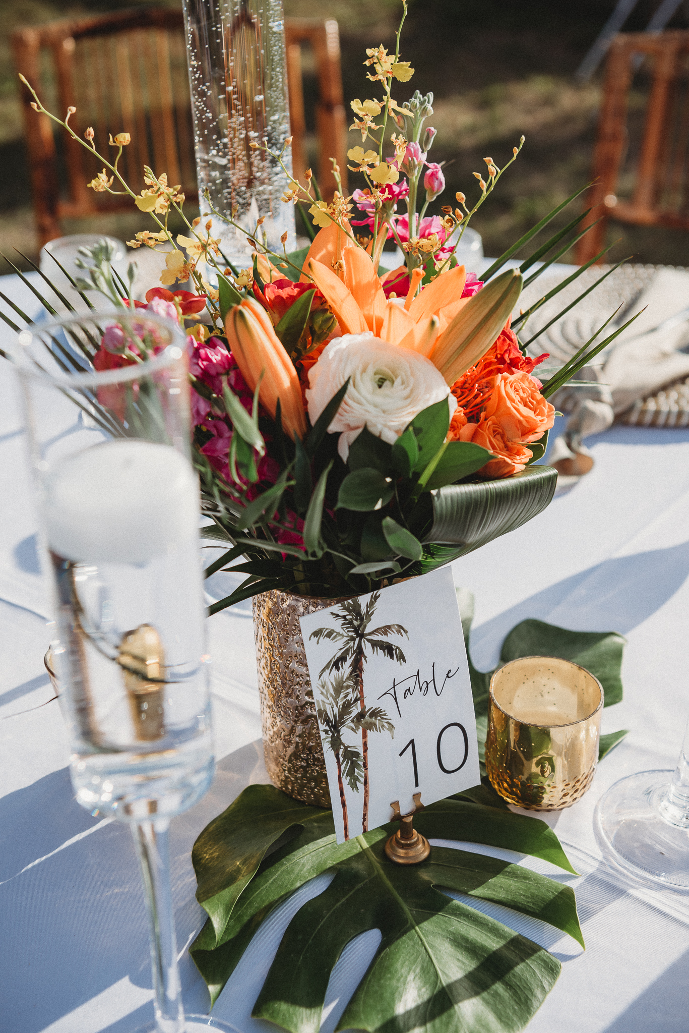 Reception table décor with playful, colorful design in St. Petersburg, Florida