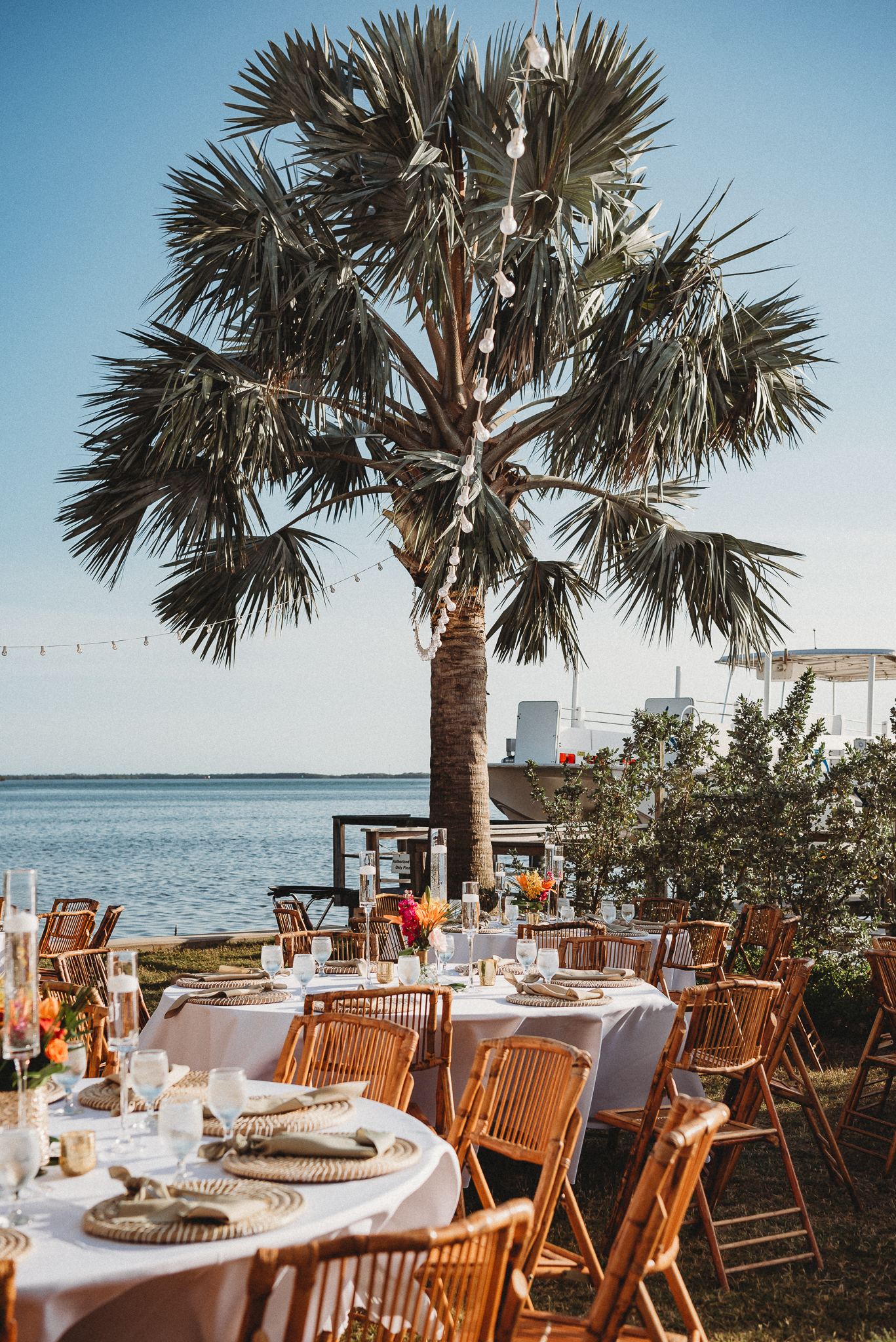 Reception table décor with playful, colorful design in St. Petersburg, Florida