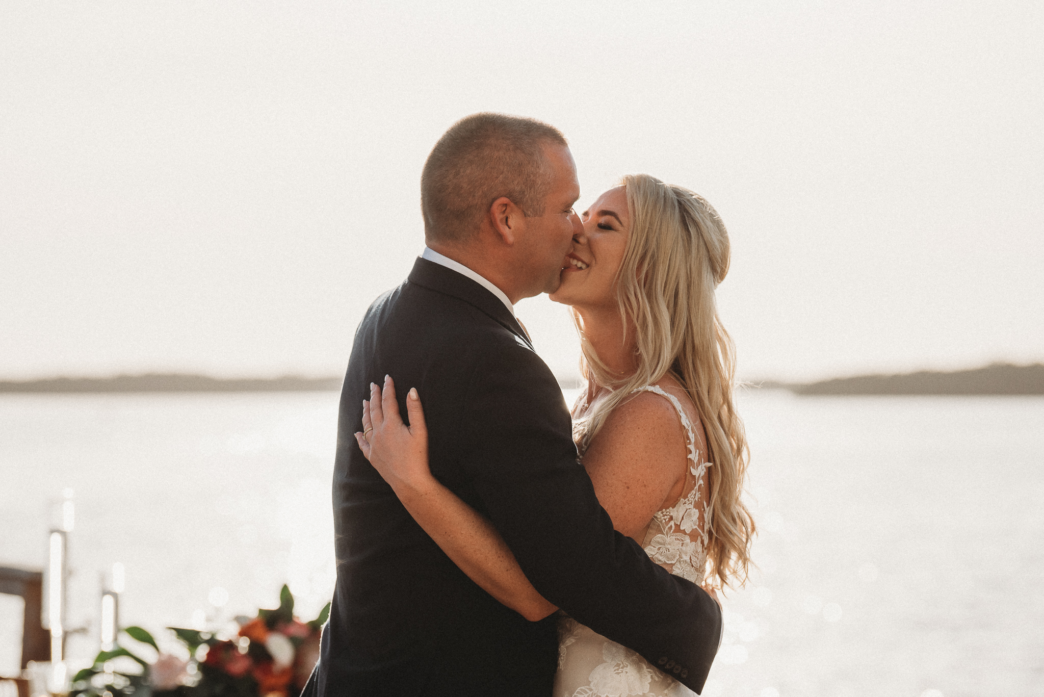 Golden hour First dance during a joyful Tampa Bay Watch wedding reception